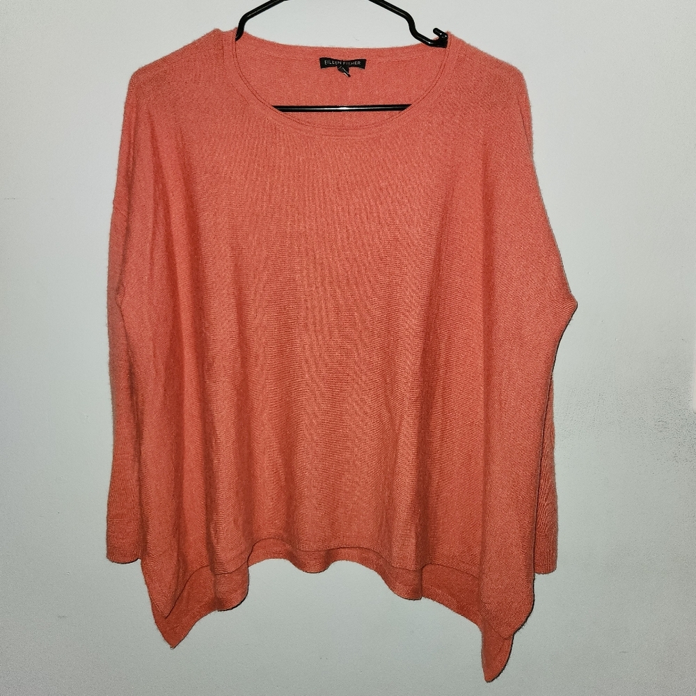 Eileen Fisher 100% Cashmere Sweater Orange Boxy Sz XS